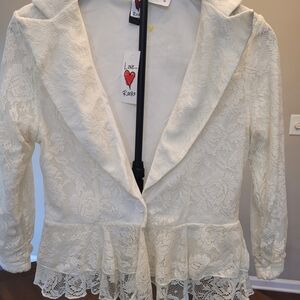 Love Rocks Women's Cream Lace Peplum Blazer